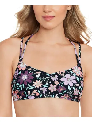 Juniors Womens Strappy Floral Print Bikini Swim top