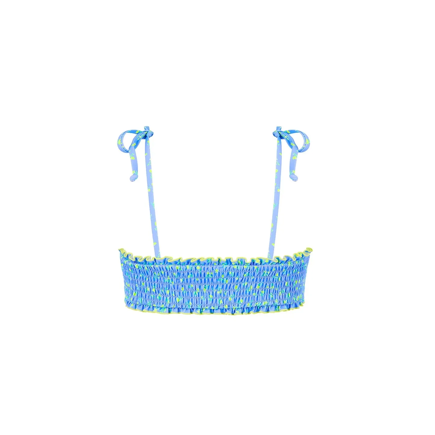 KULANI KINIS Shirred Crop Tie Bikini Top - Lemon Bloom
