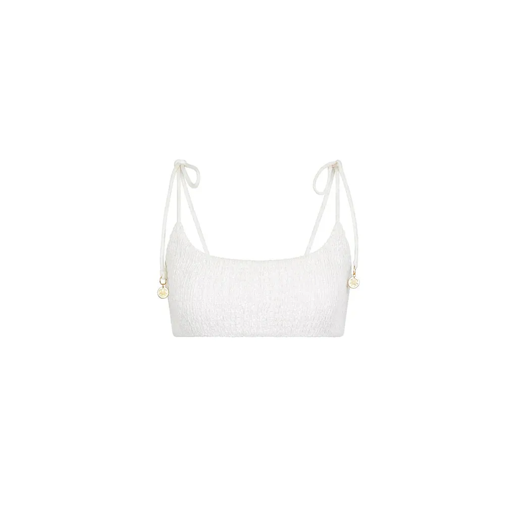 KULANI KINIS Simple Shirred Tie Crop Top - Natural White
