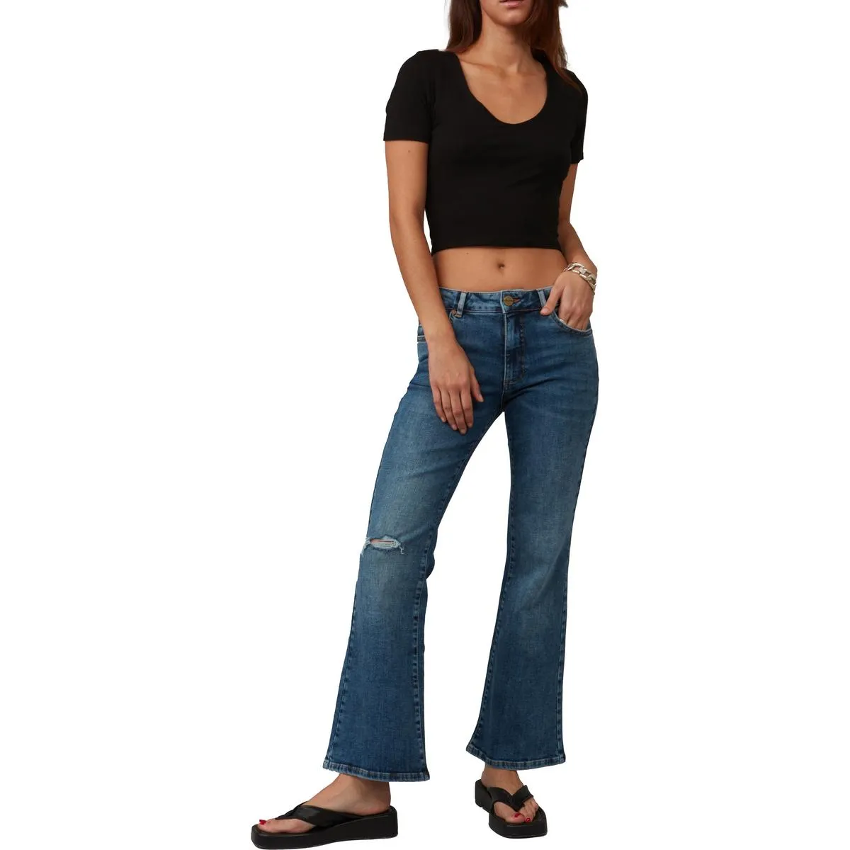 Lola Womens Bradly Pocket Denim Flared Jeans