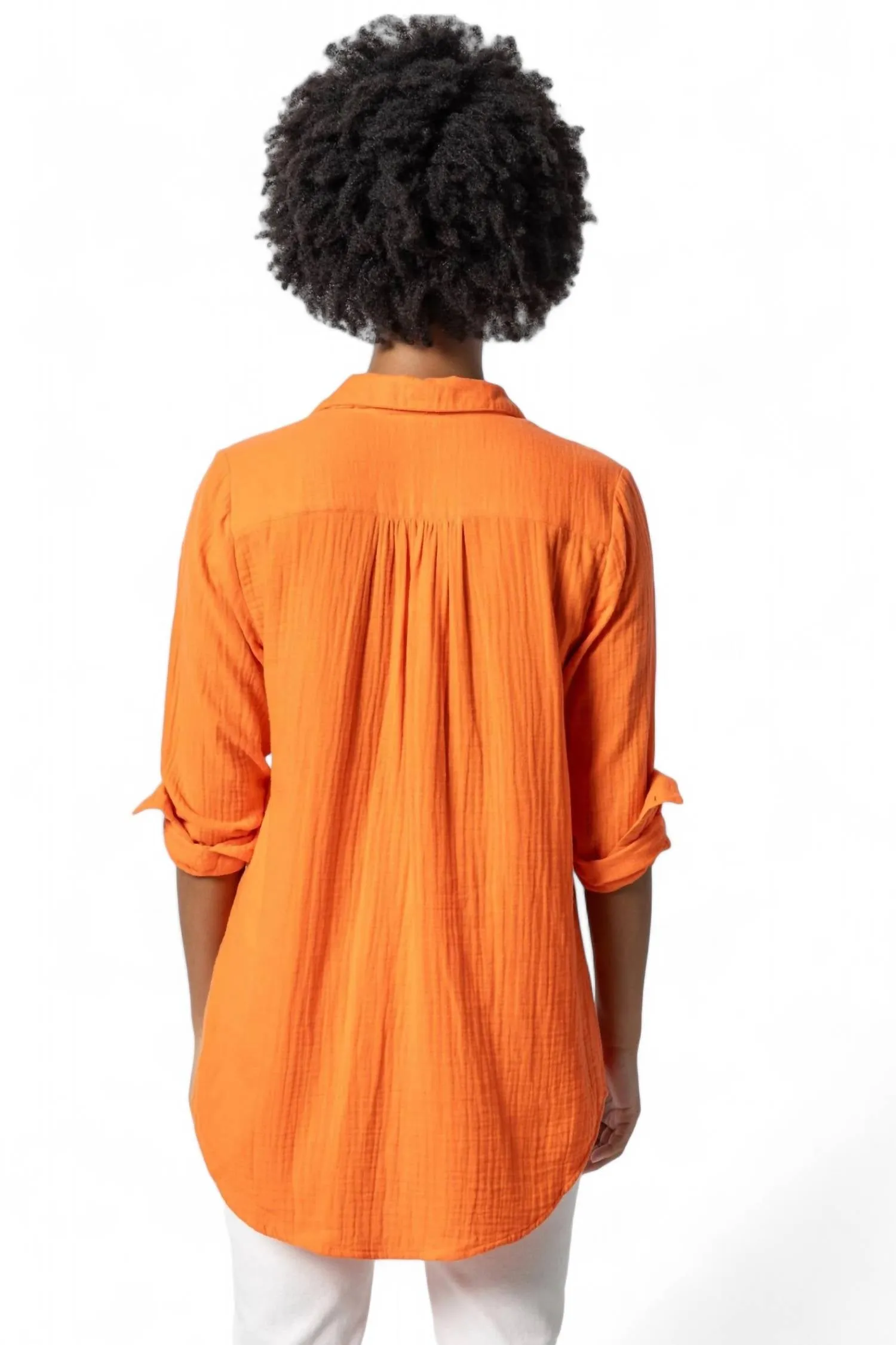 Long Sleeve Button Down Tunic In Tangelo