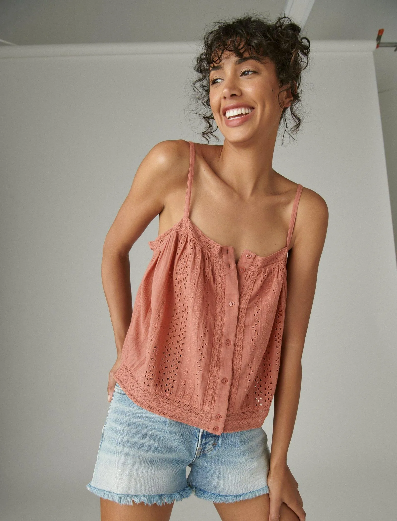 Lucky Brand Women's Lace Button Front Cami