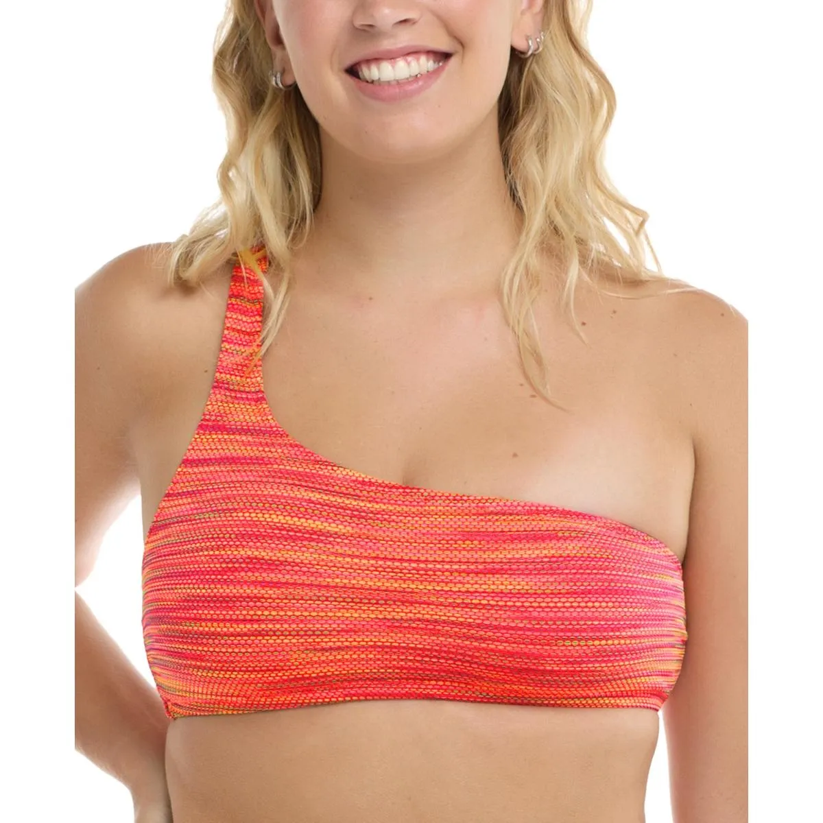 Malia Womens Textured One-Shoulder Bikini Swim top