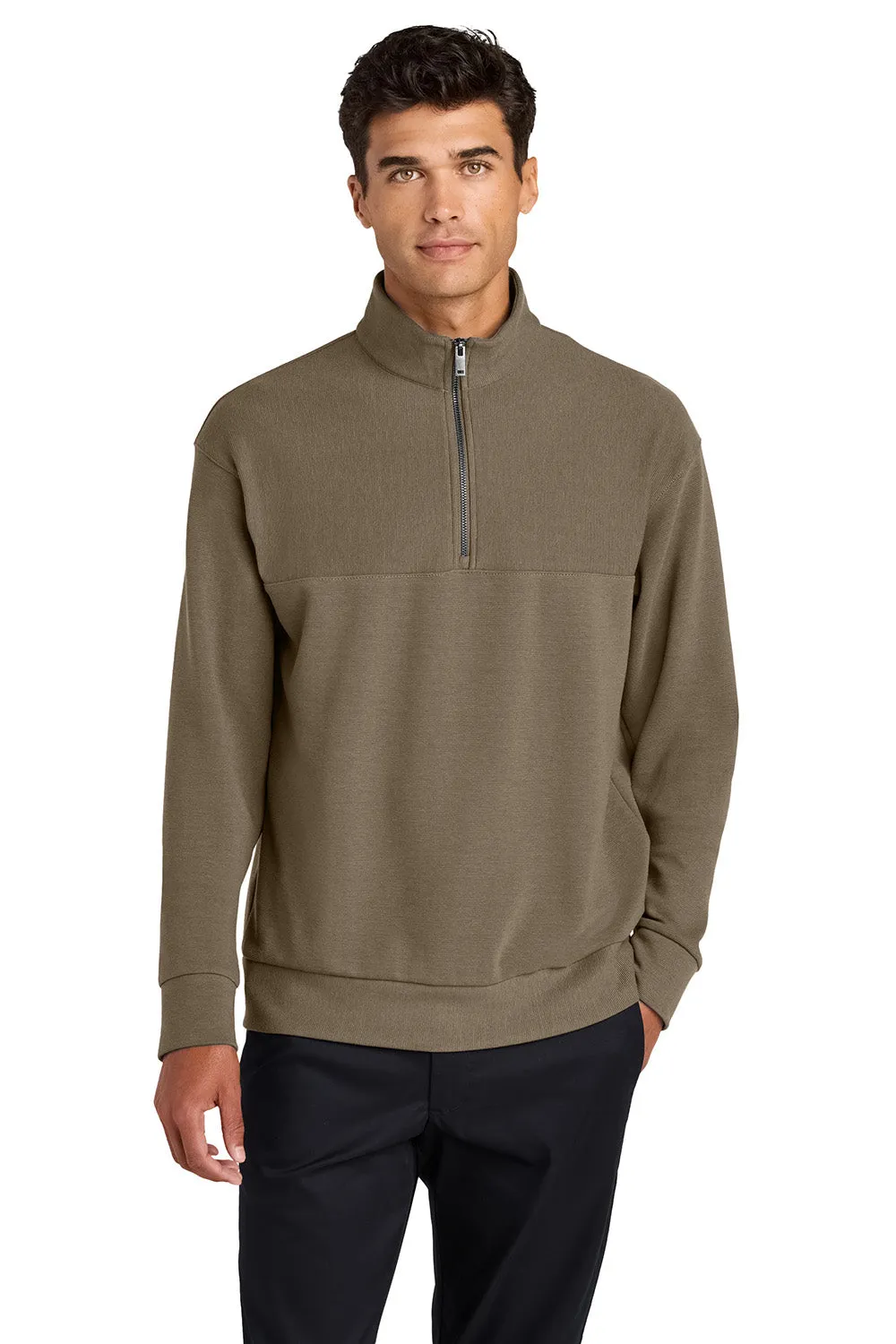 Mercer Mettle Mens Linear Texture Odor Resistant 1/4 Zip Sweatshirt - Warm Taupe Brown