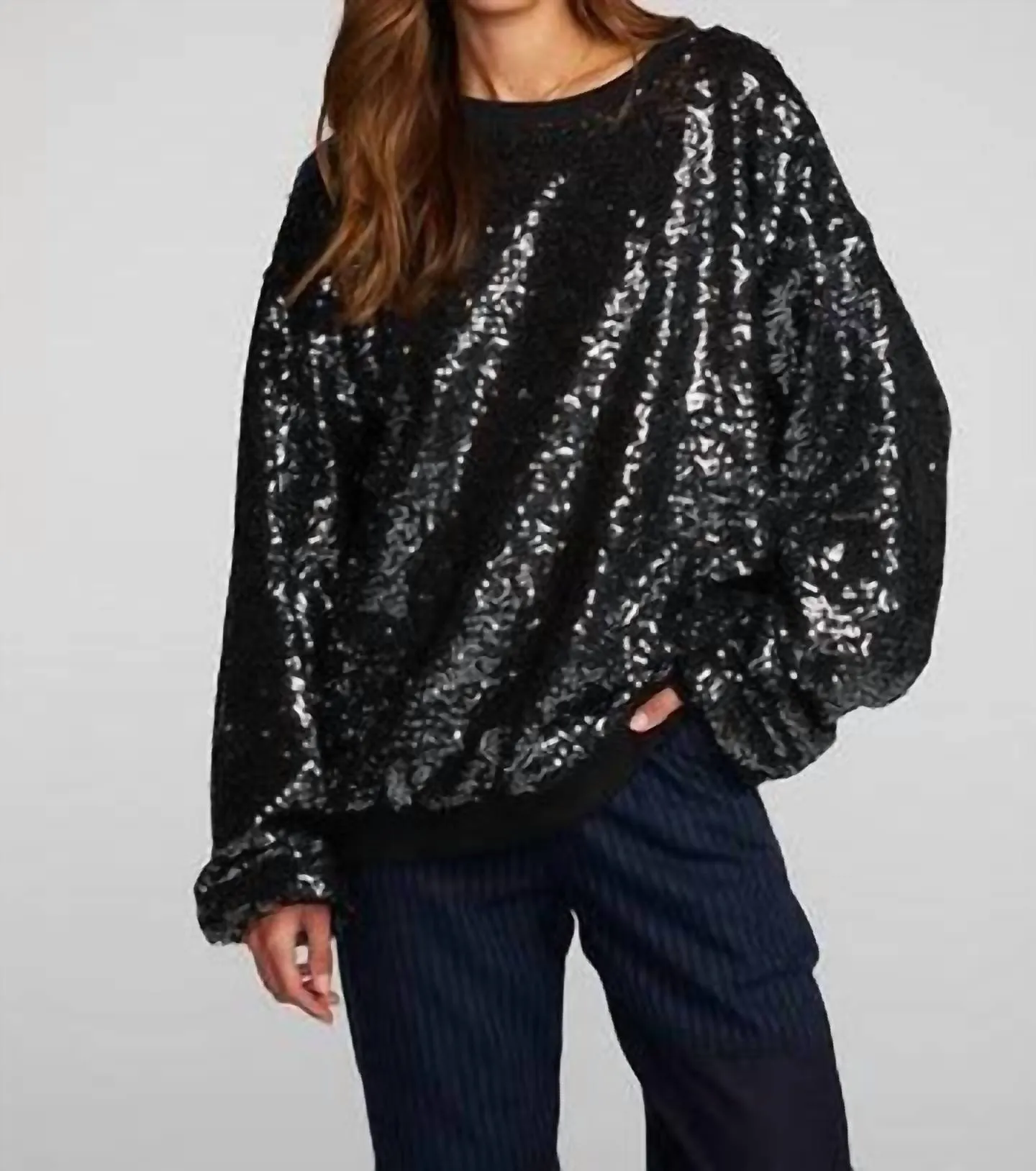 Nightingale Sequin Pullover In Black