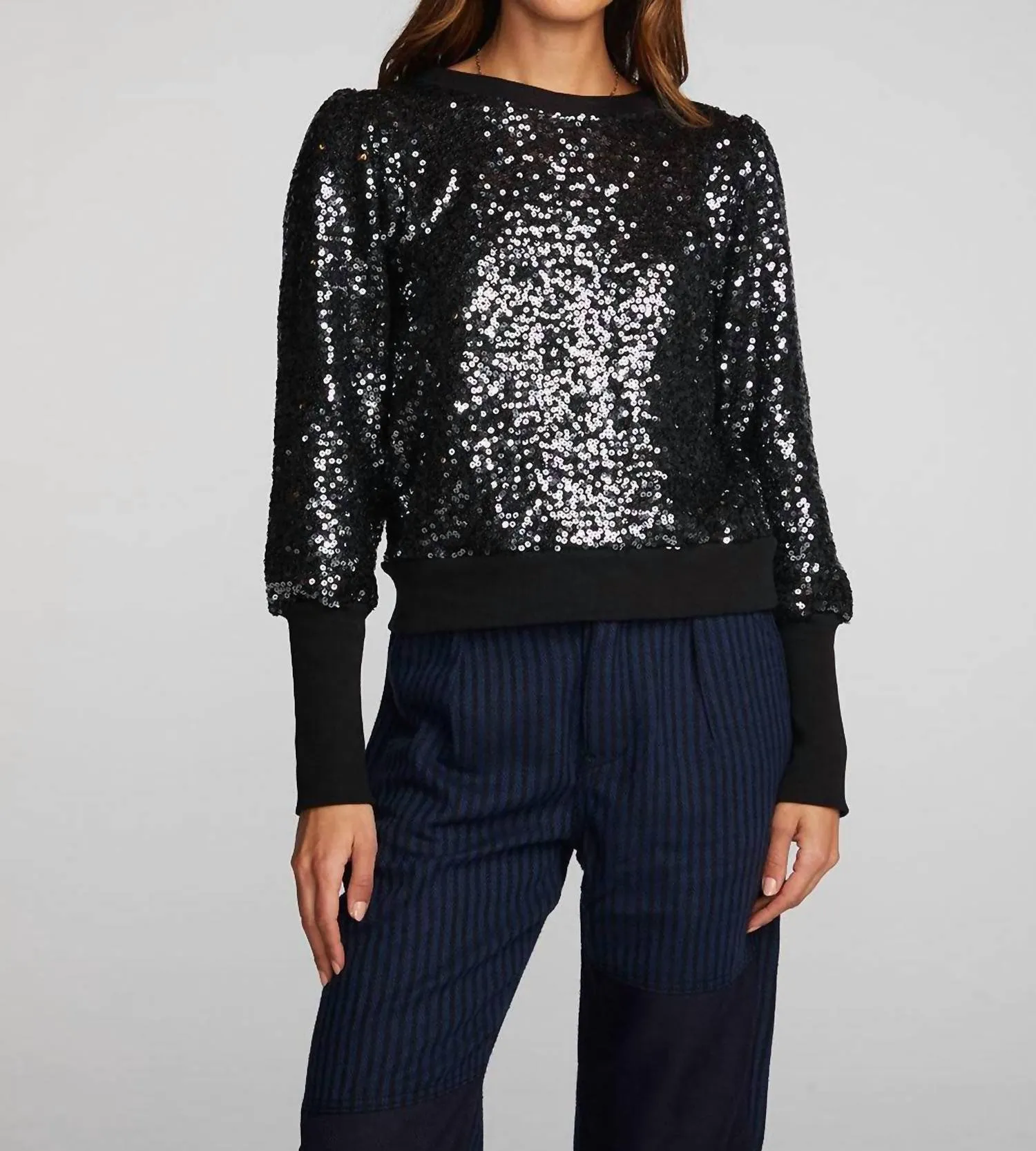 Nightingale Sequin Pullover In Black