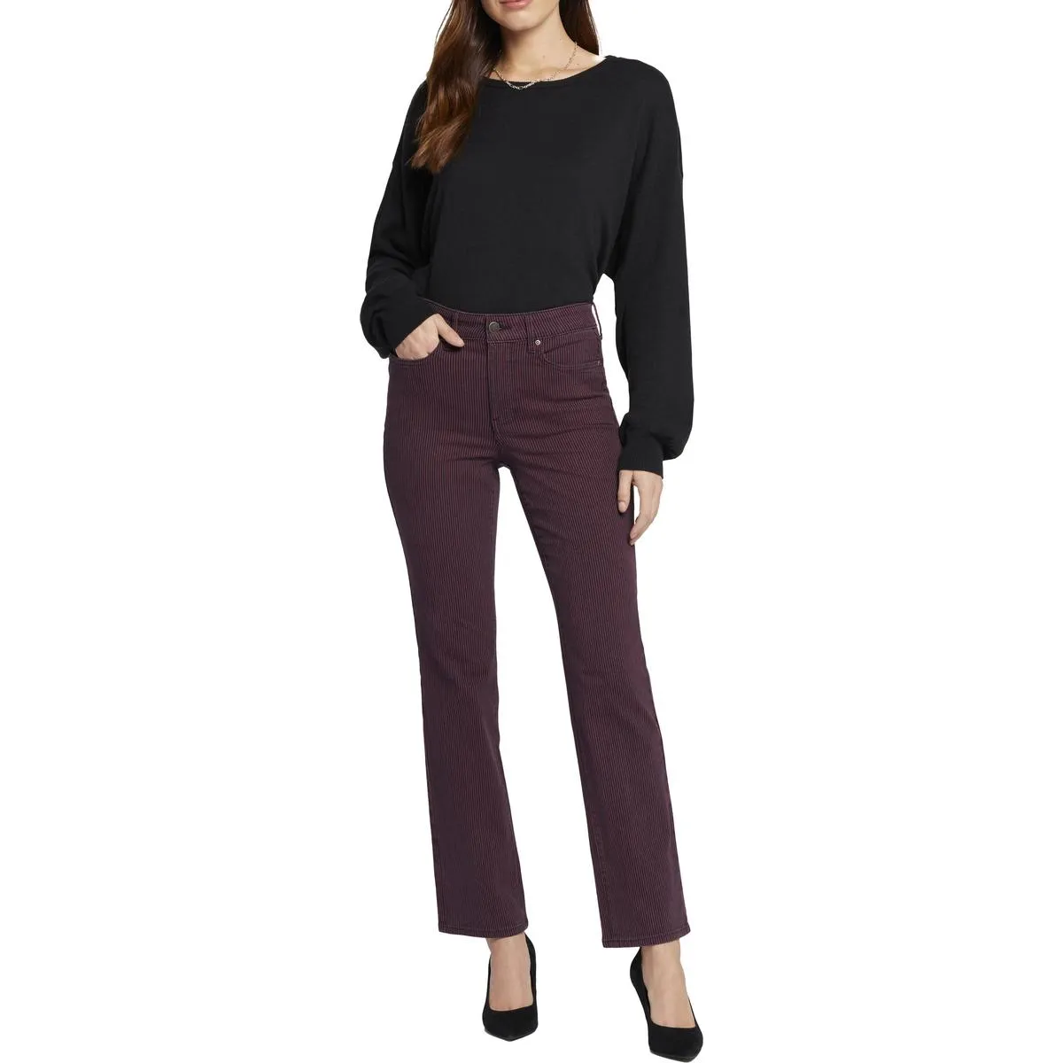 NYDJ Womens Marilyn Striped Denim Straight Leg Jeans