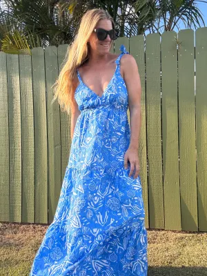 Ocean Blues Tie-Shoulder Maxi Dress