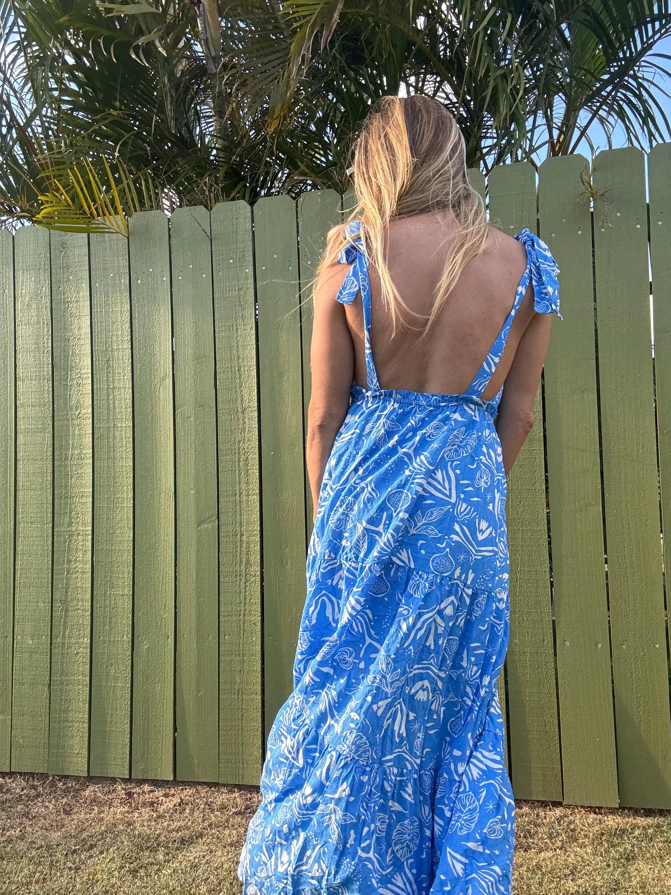 Ocean Blues Tie-Shoulder Maxi Dress