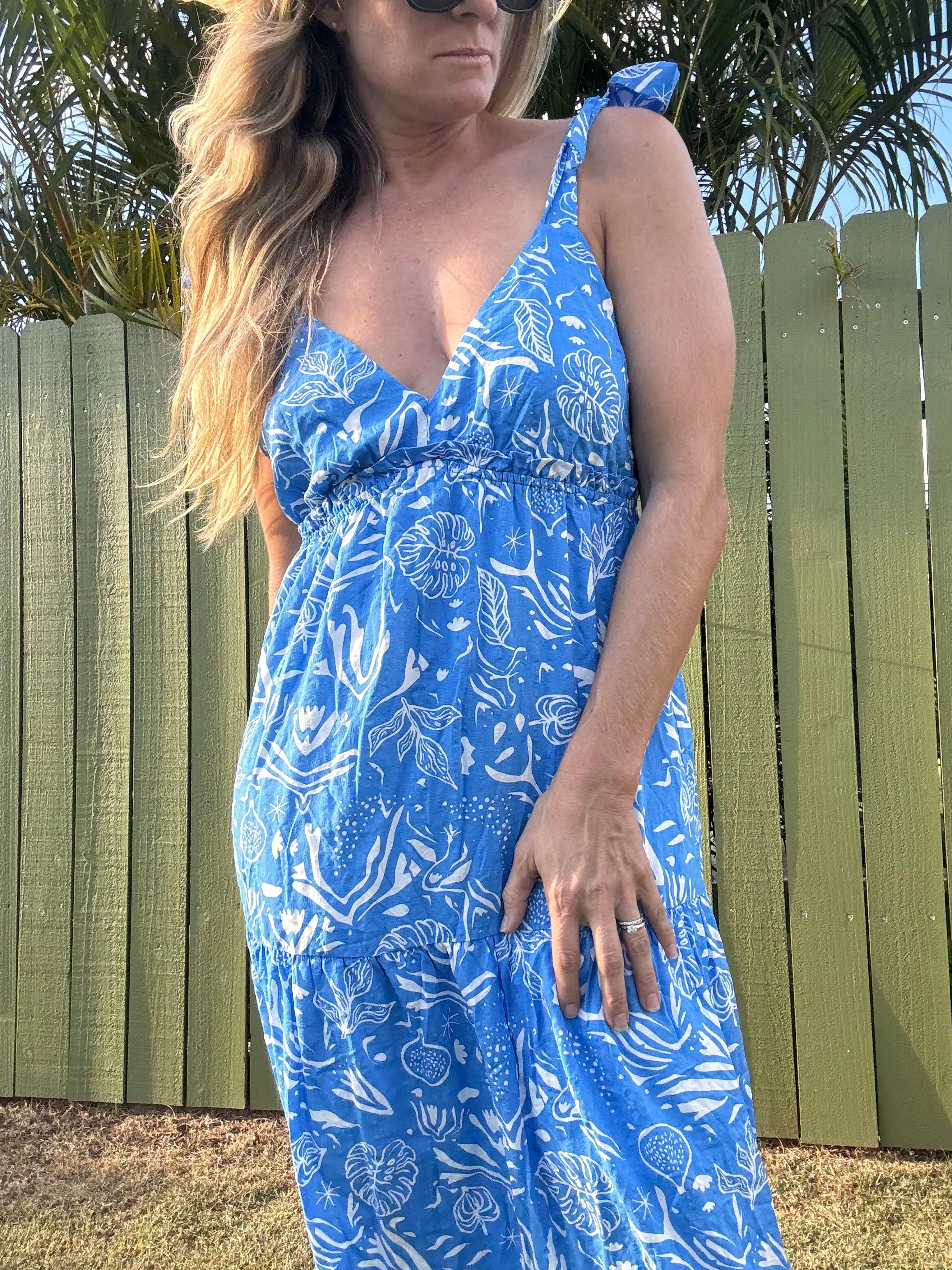 Ocean Blues Tie-Shoulder Maxi Dress