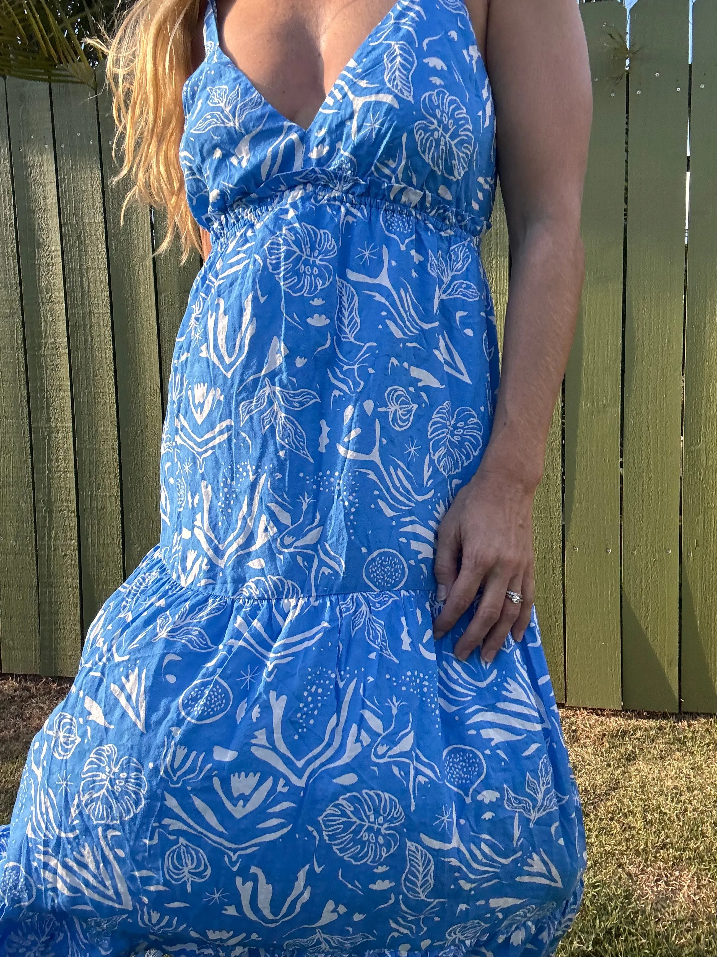 Ocean Blues Tie-Shoulder Maxi Dress