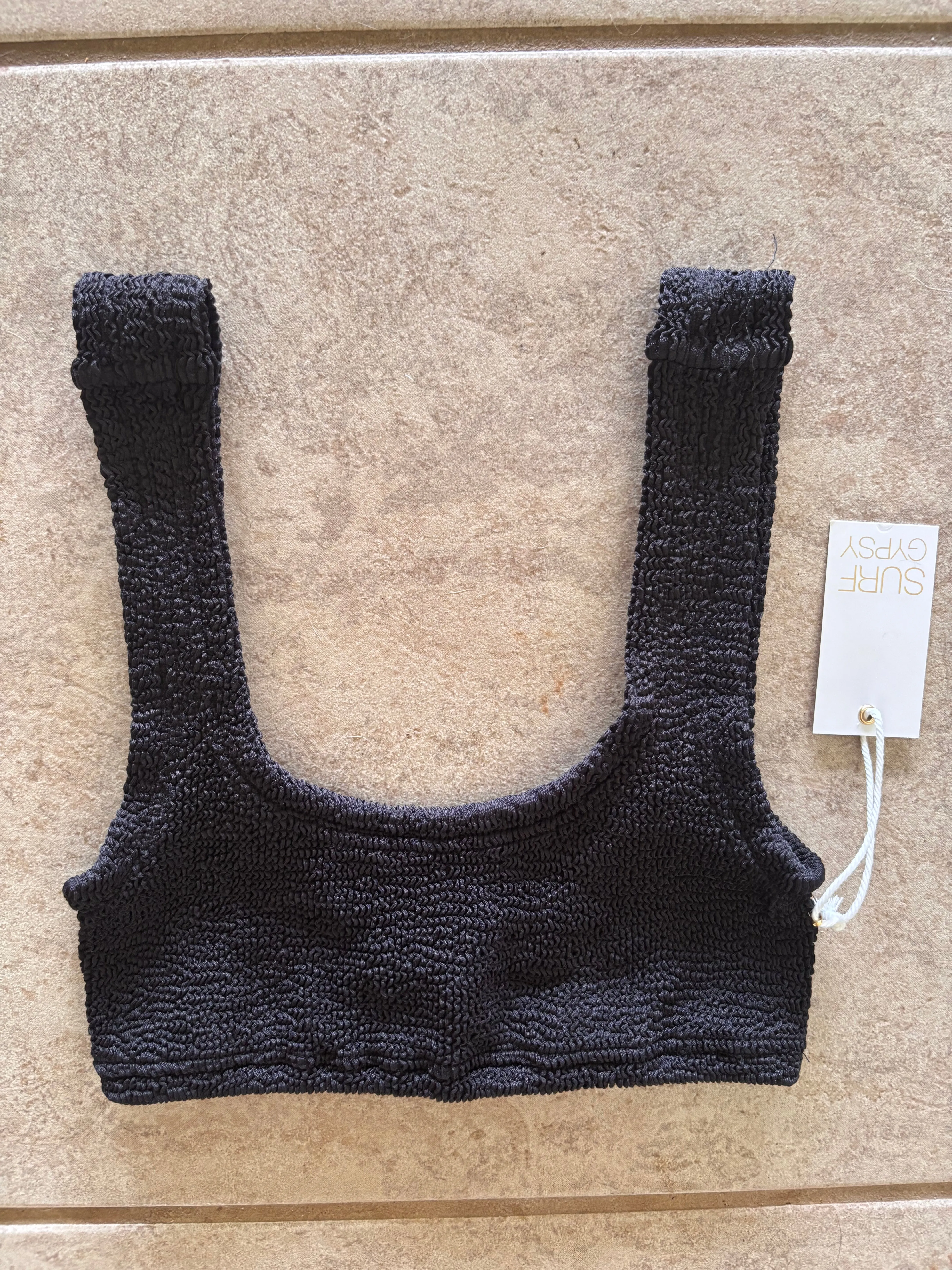 OD Black Krinkle Scoop Neck Bikini Top