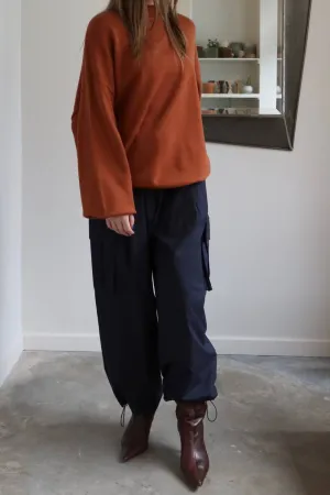 Oversized Ribbed Mock Neck Sweater In Rust