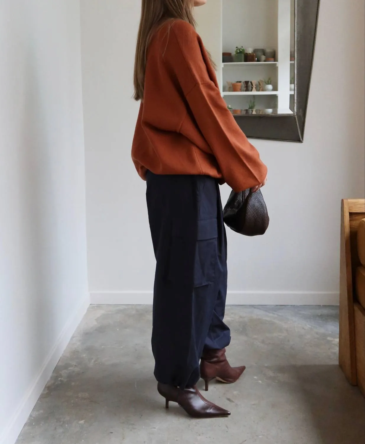 Oversized Ribbed Mock Neck Sweater In Rust