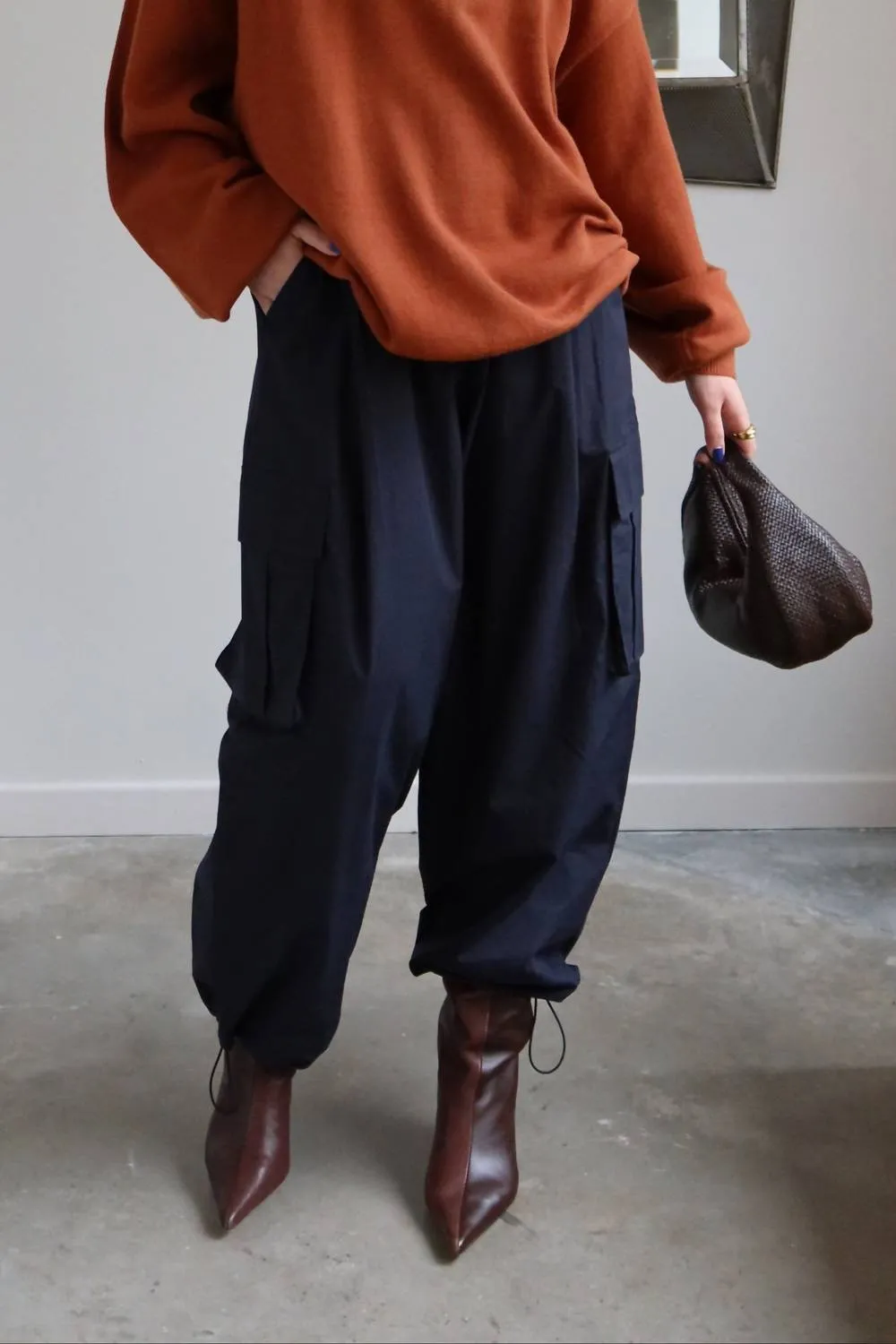 Oversized Ribbed Mock Neck Sweater In Rust