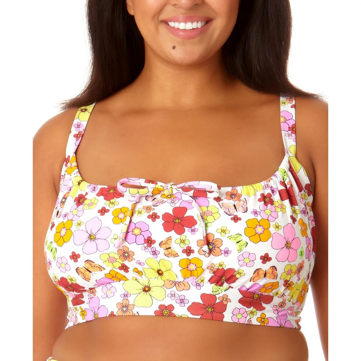 Plus Womens Shirred Printed Bikini Swim top