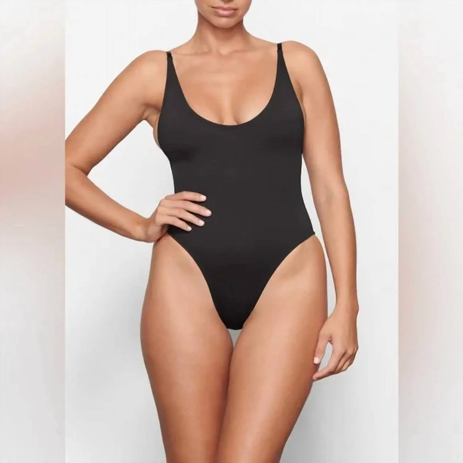 Recycled Swim Scoop Neck Onepiece In Onyx