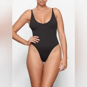 Recycled Swim Scoop Neck Onepiece In Onyx