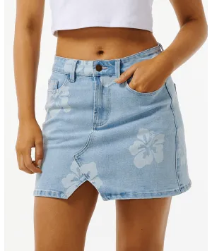 Rip Curl Hibiscus Heat Overdyed Denim Skirt-Light Blue