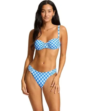 Seafolly Ciao Bella Check Ruched Underwire Bra Women's 4 Azure Check JDM062
