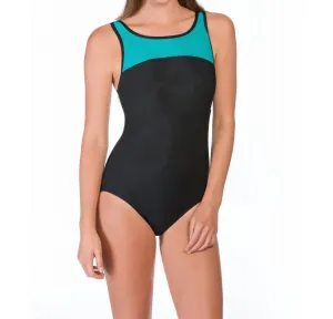 Set The Place Colorblock High Neck One Piece Swimsuit In Jade