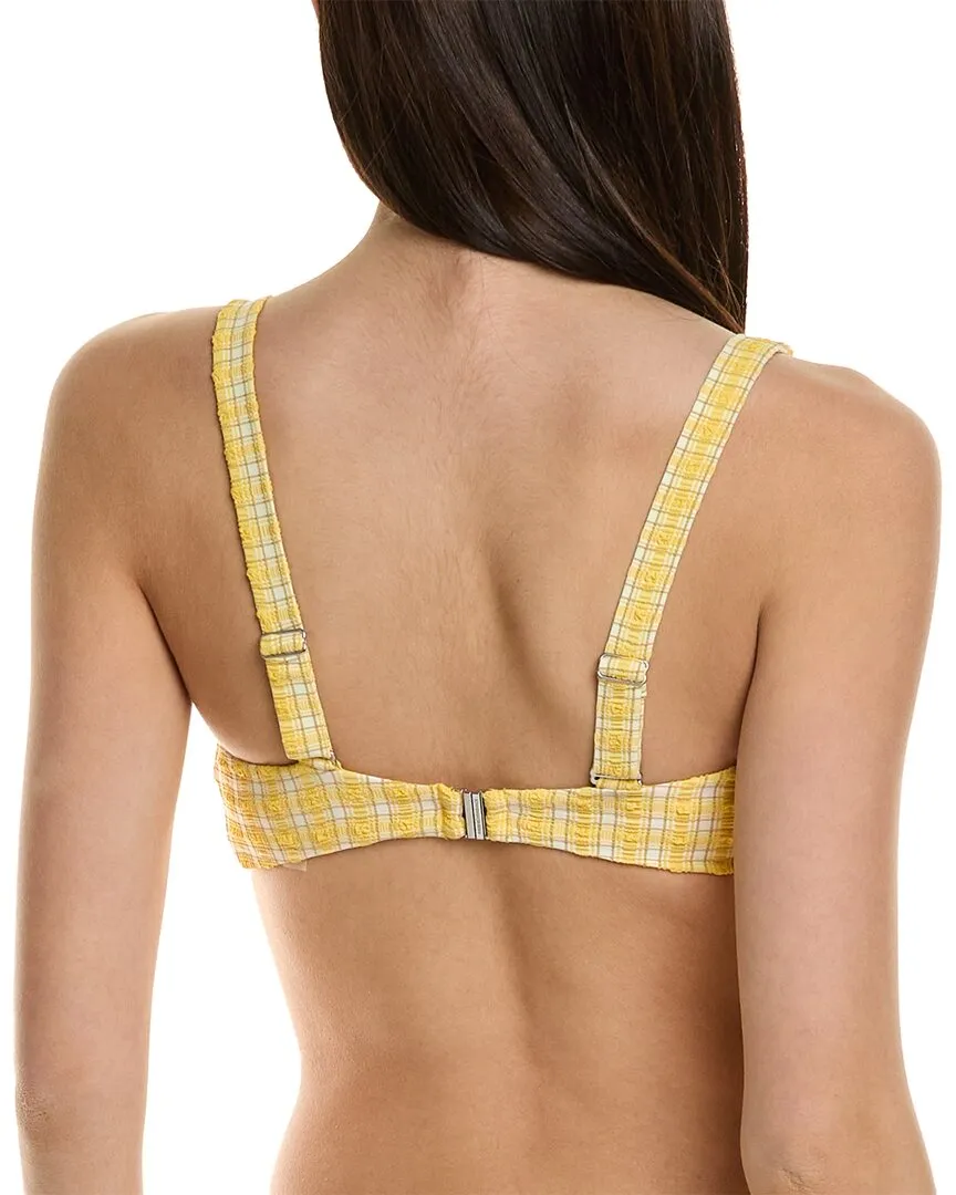 SIMKHAI Astrid Seersucker Plaid Ring Front Bikini Top