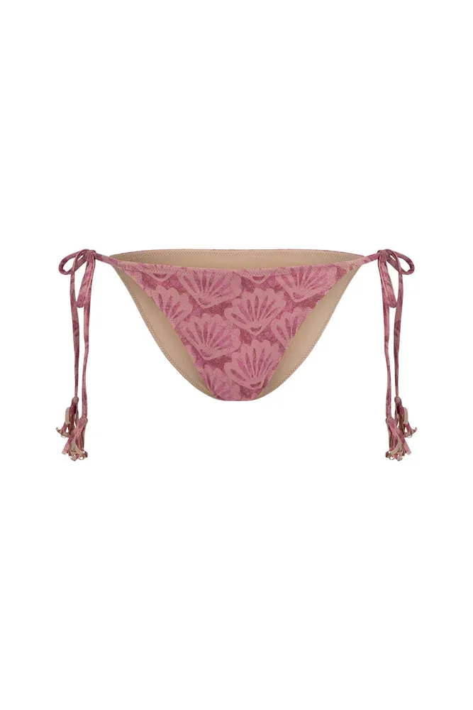 SPELL Goldie Shimmer Tie Side Bikini Bottom - Desert Rose