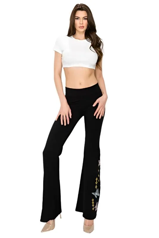 T-Party Butterfly Embroidery Yoga Pant CJ75494 Black