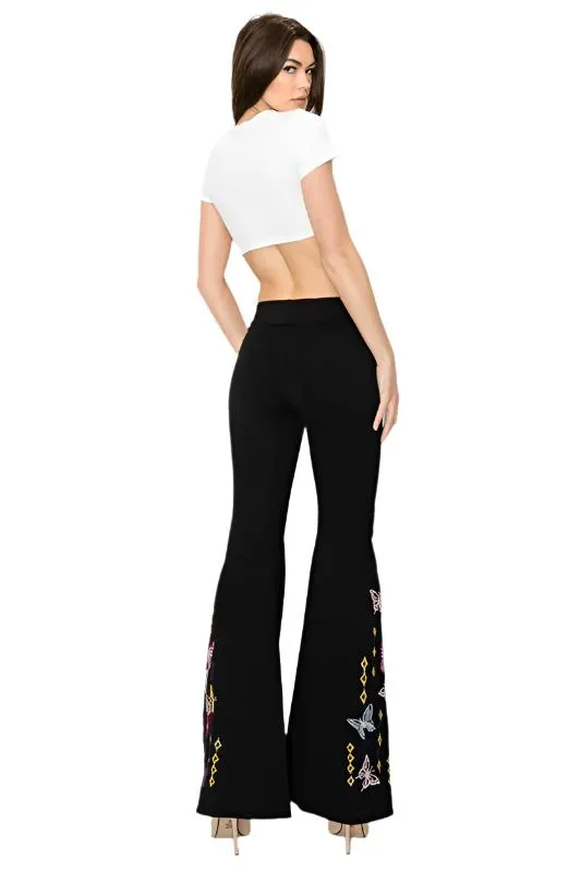 T-Party Butterfly Embroidery Yoga Pant CJ75494 Black