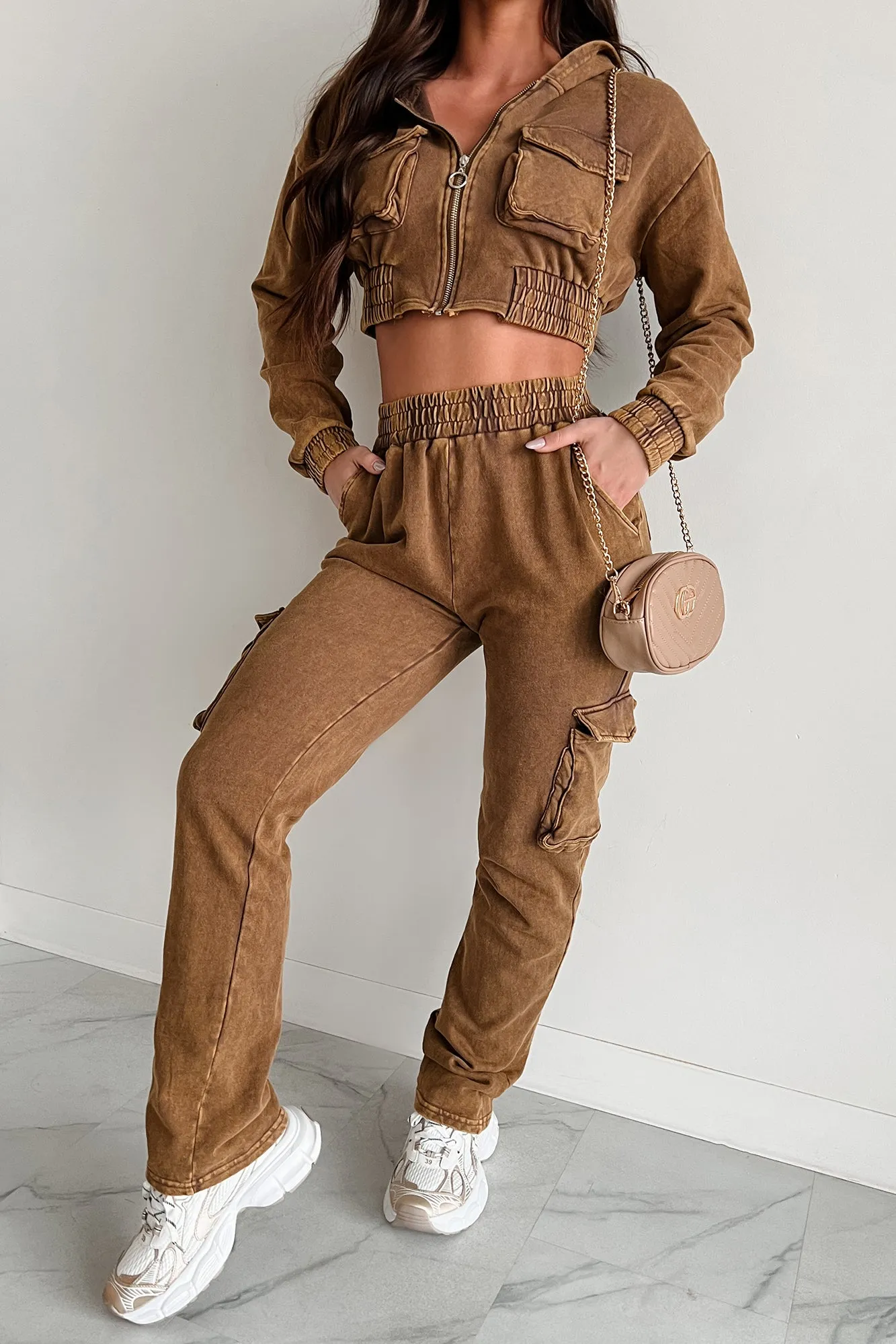 Talk Later Mineral Wash Hoodie & Sweatpants Set (Mocha)