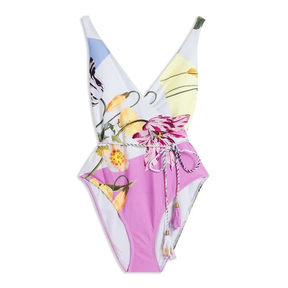 Ted Baker Rozieh White Pastel Print Wrap One Piece Swimsuit