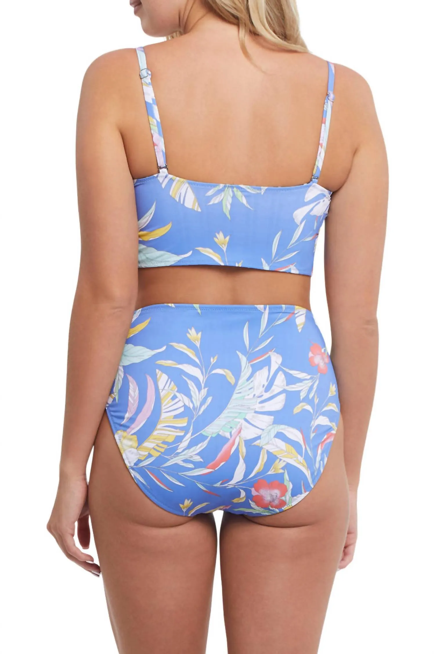 Wave Floral Reversible 2 Piece Swimsuit In Blue/cream