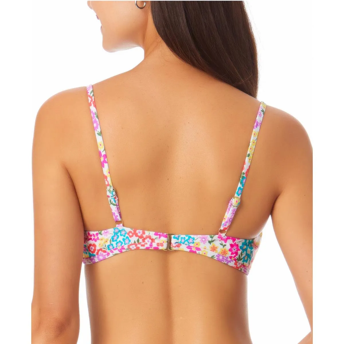 Womens Floral Print Knot-Front Bikini Swim Top