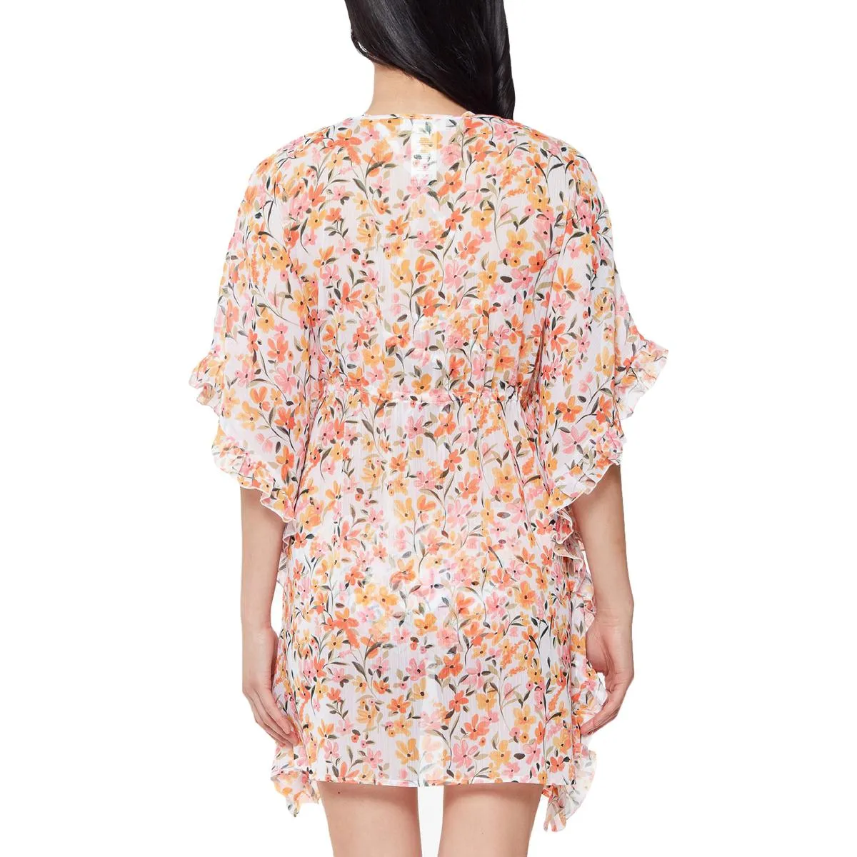 Womens Floral Sheer Caftan Swim Cover-Up