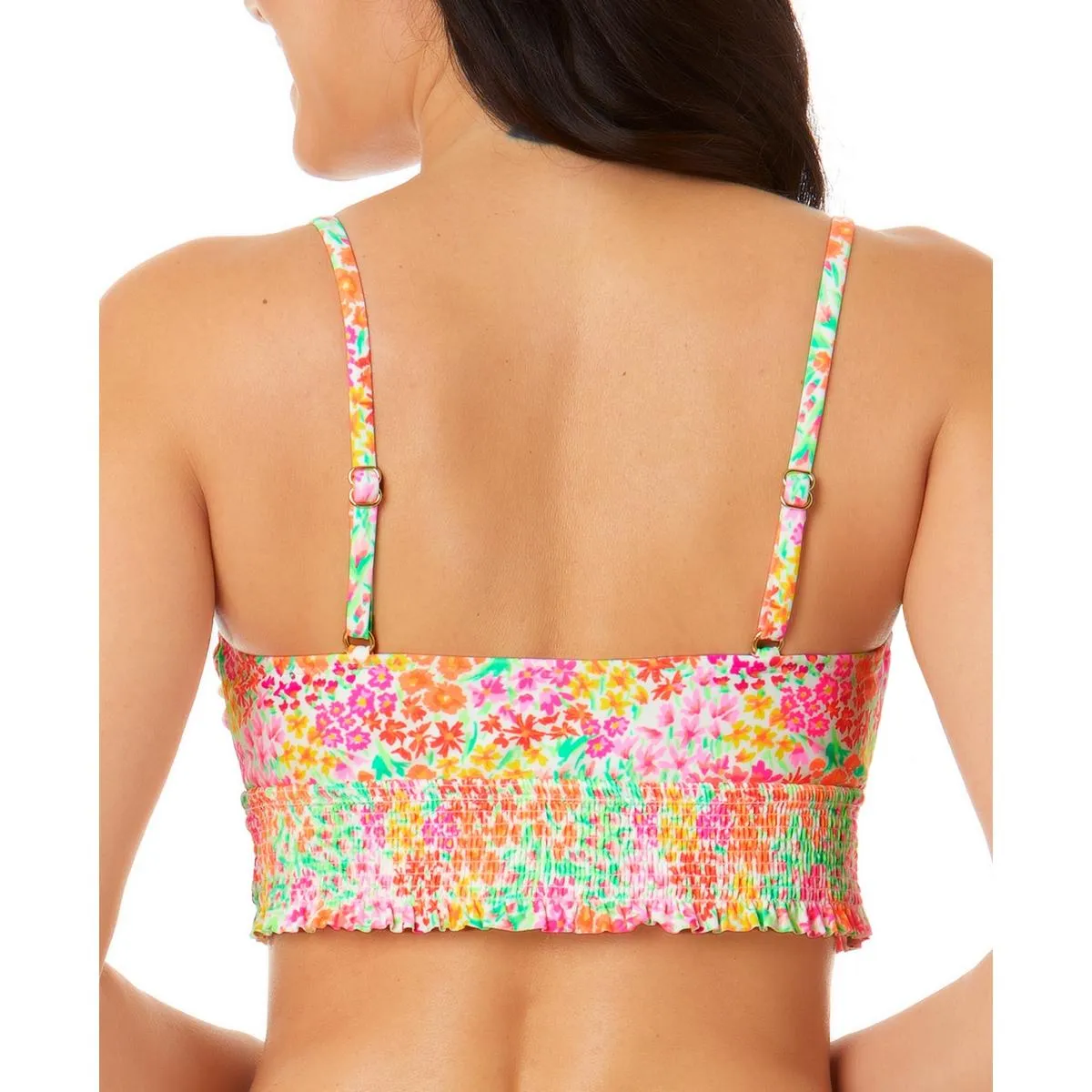 Womens Floral Smocked Bikini Swim top