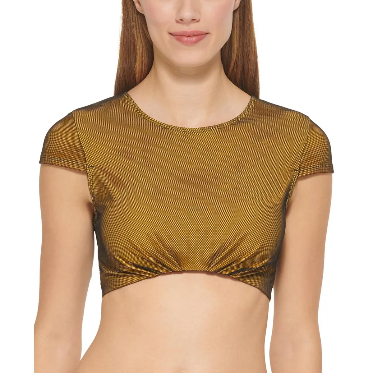 Womens Logo Mesh Overlay Bikini Swim top