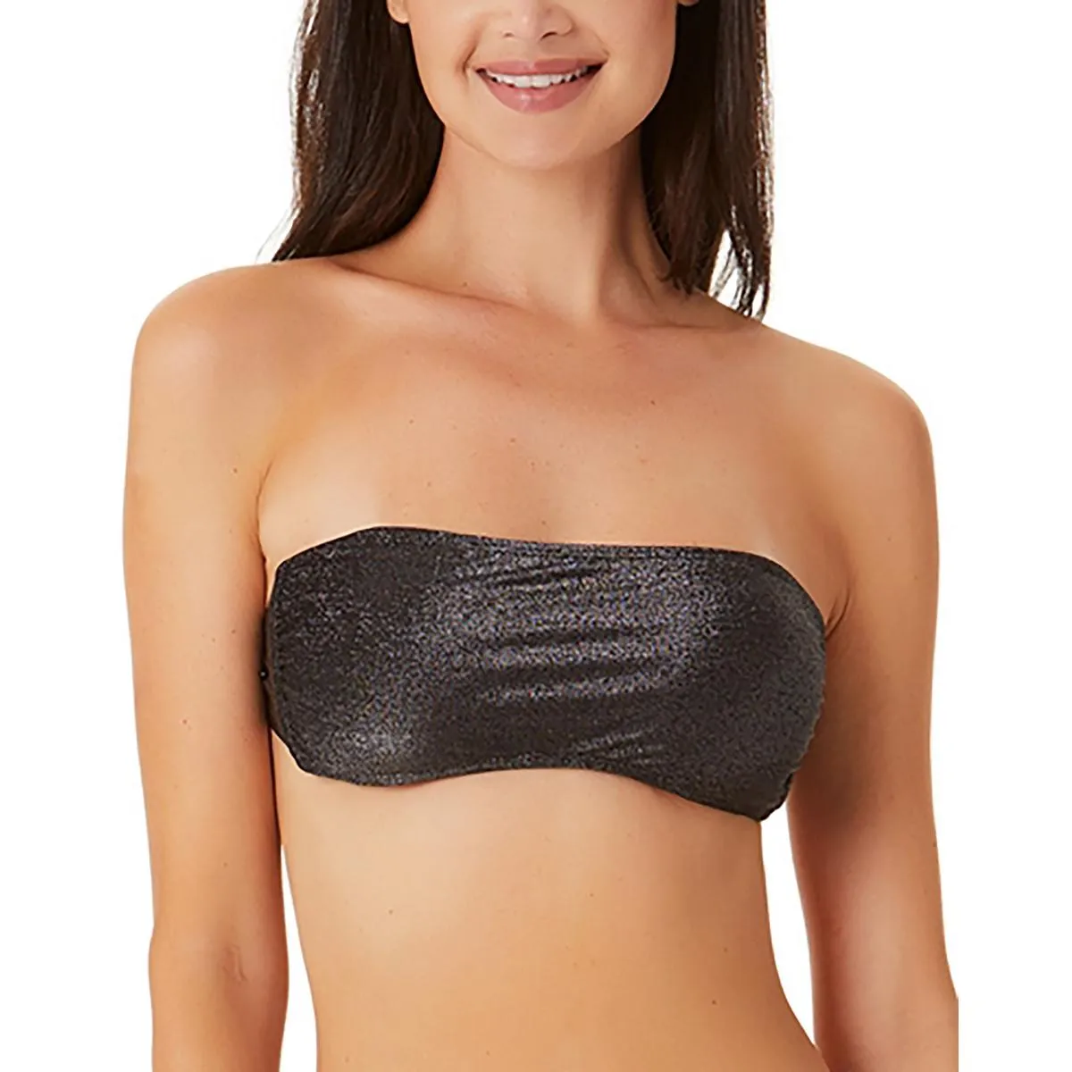 Womens Metallic Bandeau Bikini Swim Top