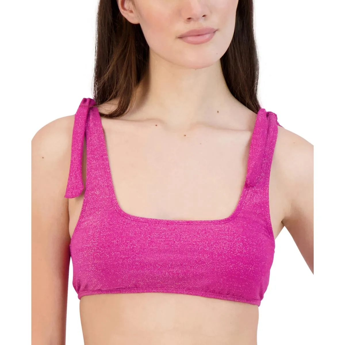 Womens Metallic Shoulder-Tie Bikini Swim top