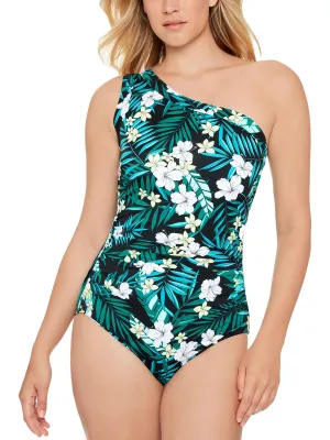 Womens One Shoulder Floral Print One-Piece Swimsuit