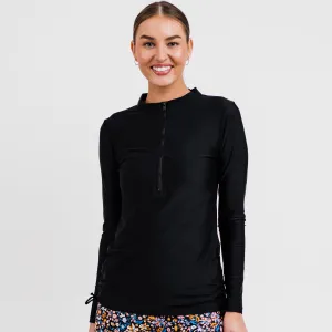 Women's Plus Half-Zip Long Sleeve Rash Guard Nora Swim Top