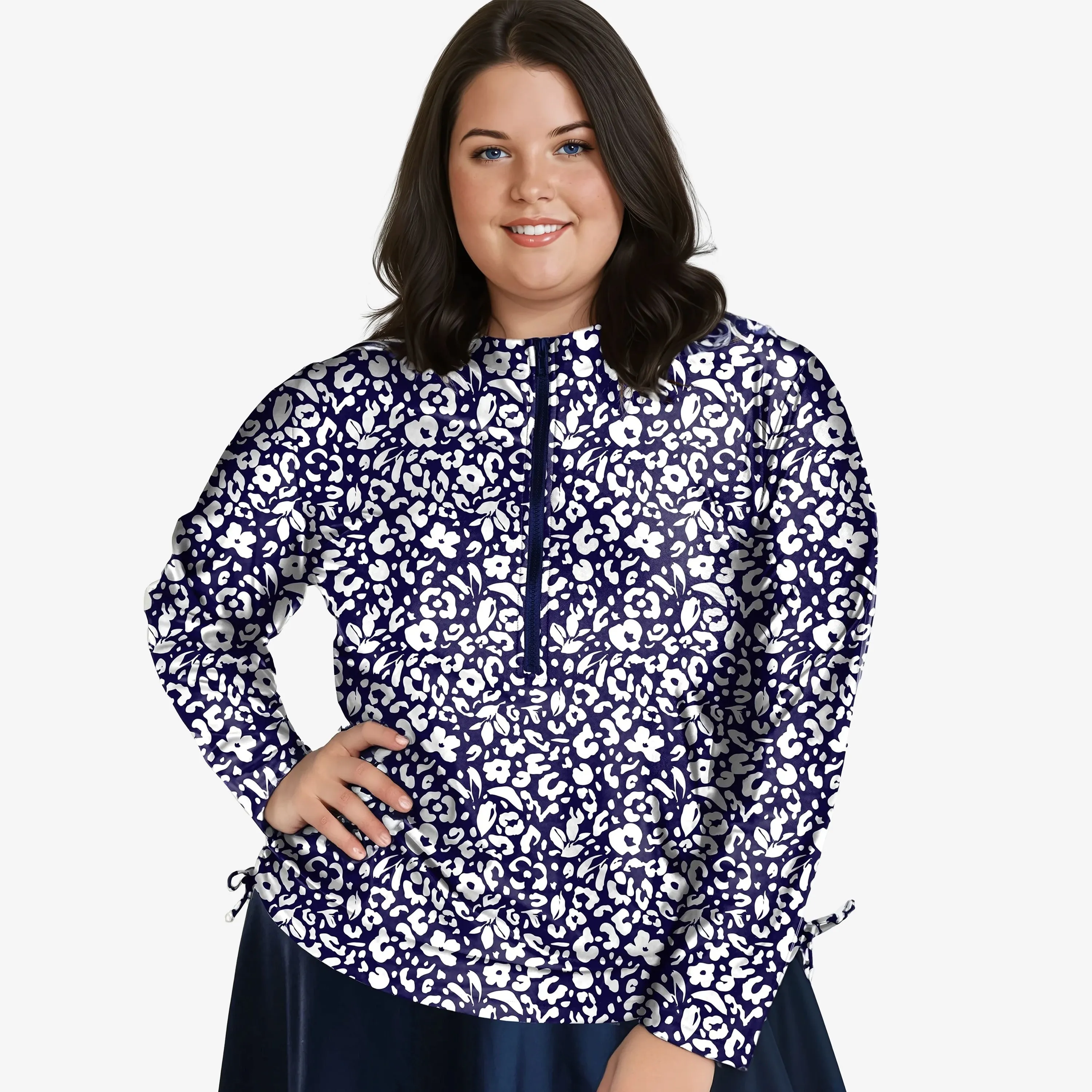Women's Plus Half-Zip Long Sleeve Rash Guard Nora Swim Top
