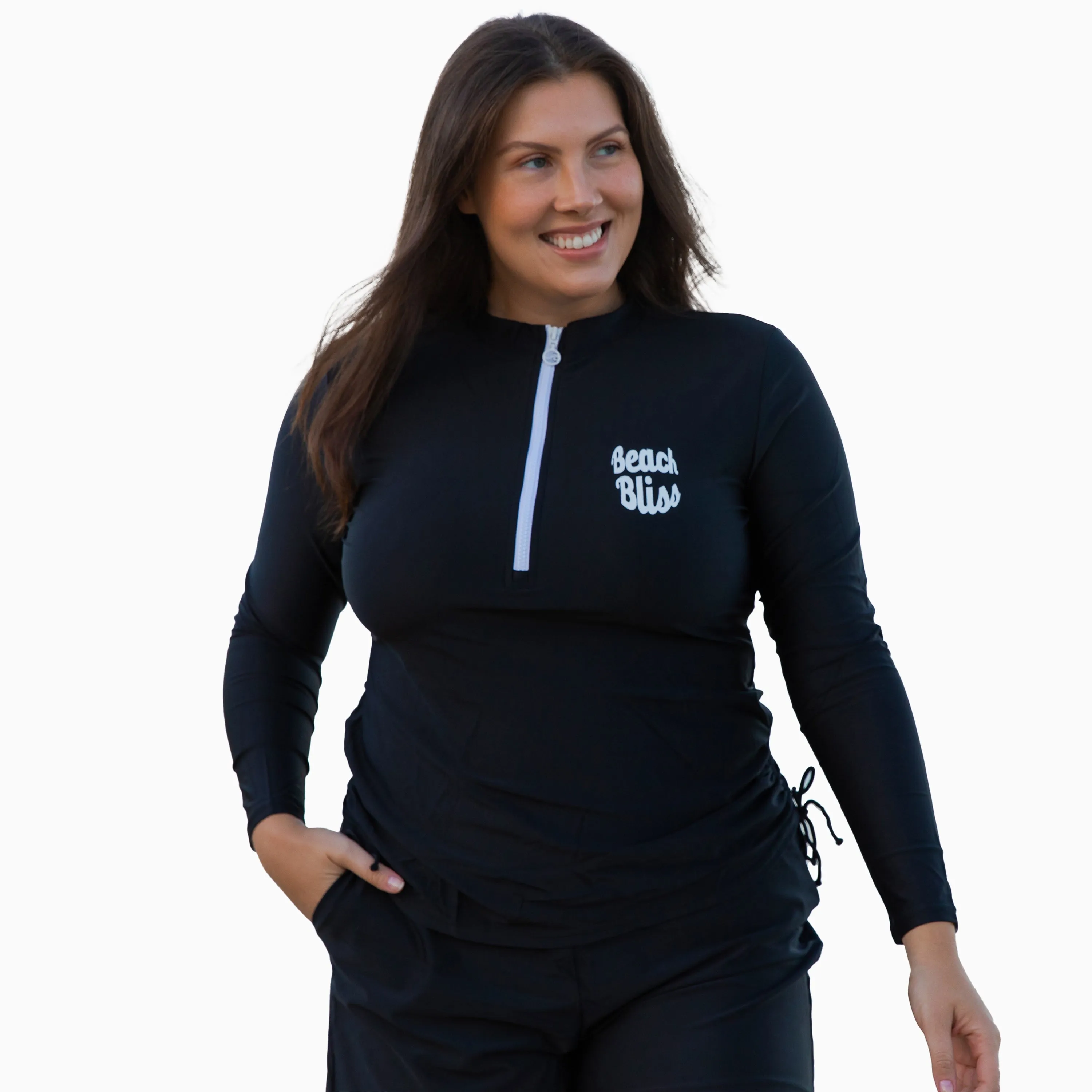 Women's Plus Half-Zip Long Sleeve Rash Guard Nora Swim Top
