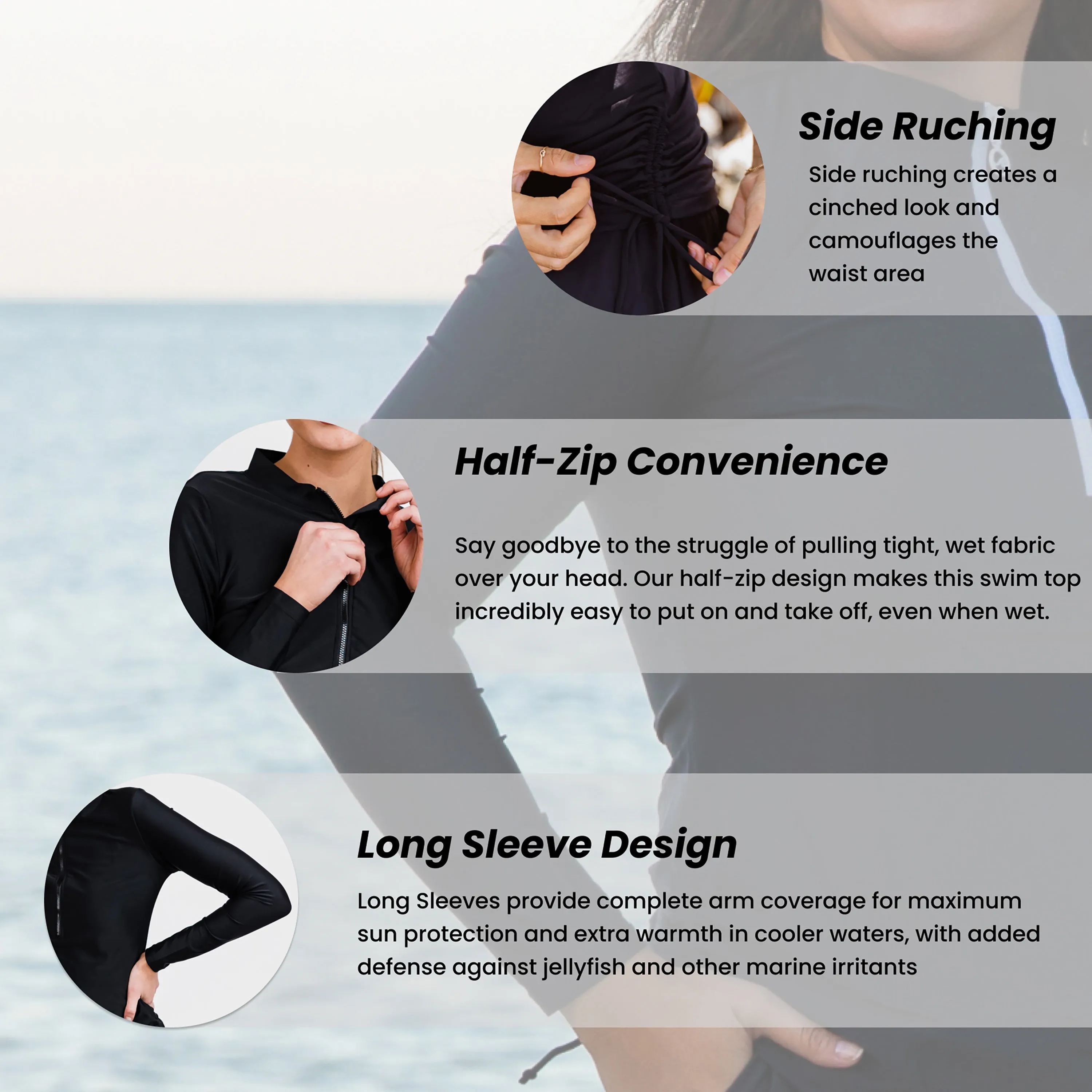 Women's Plus Half-Zip Long Sleeve Rash Guard Nora Swim Top