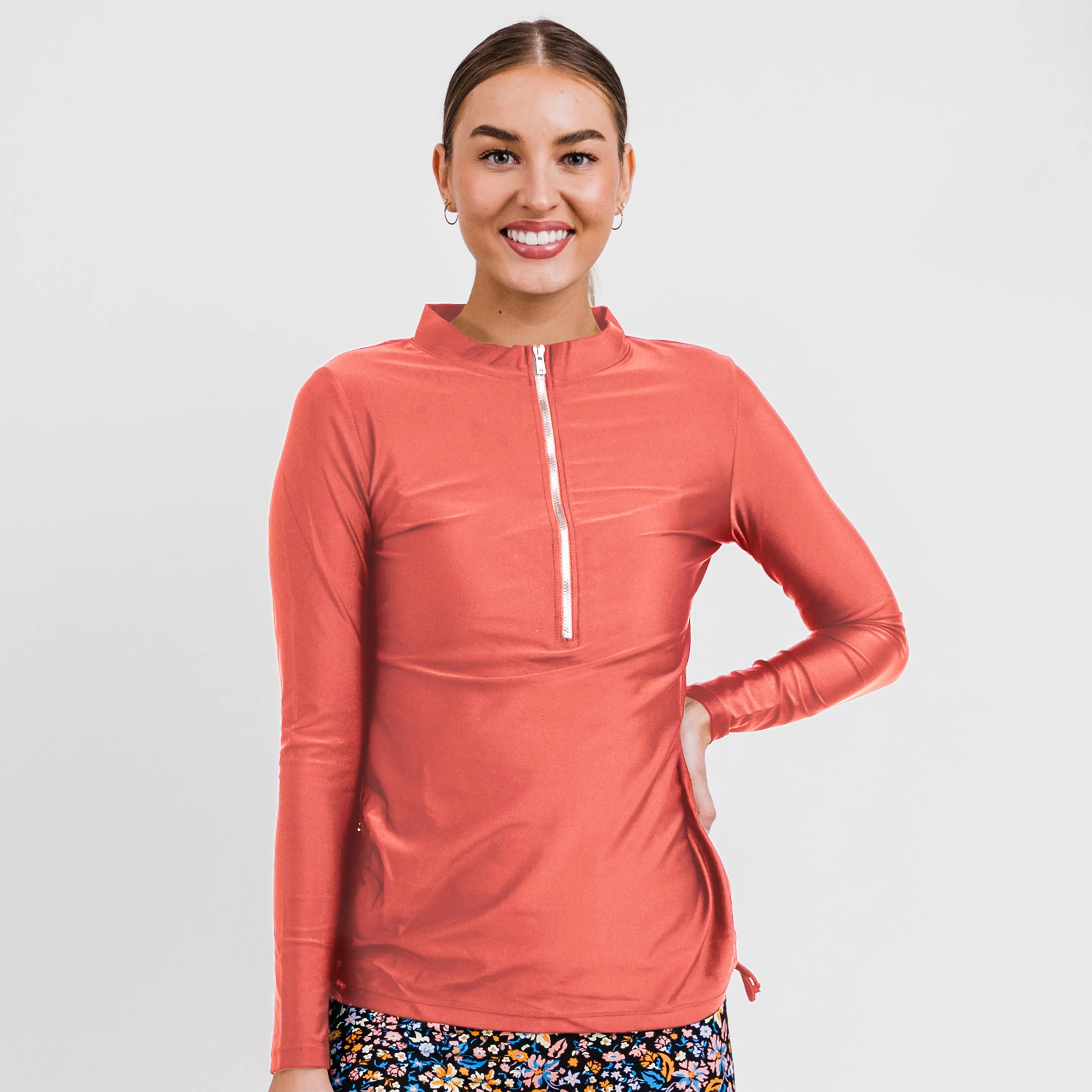 Women's Plus Half-Zip Long Sleeve Rash Guard Nora Swim Top