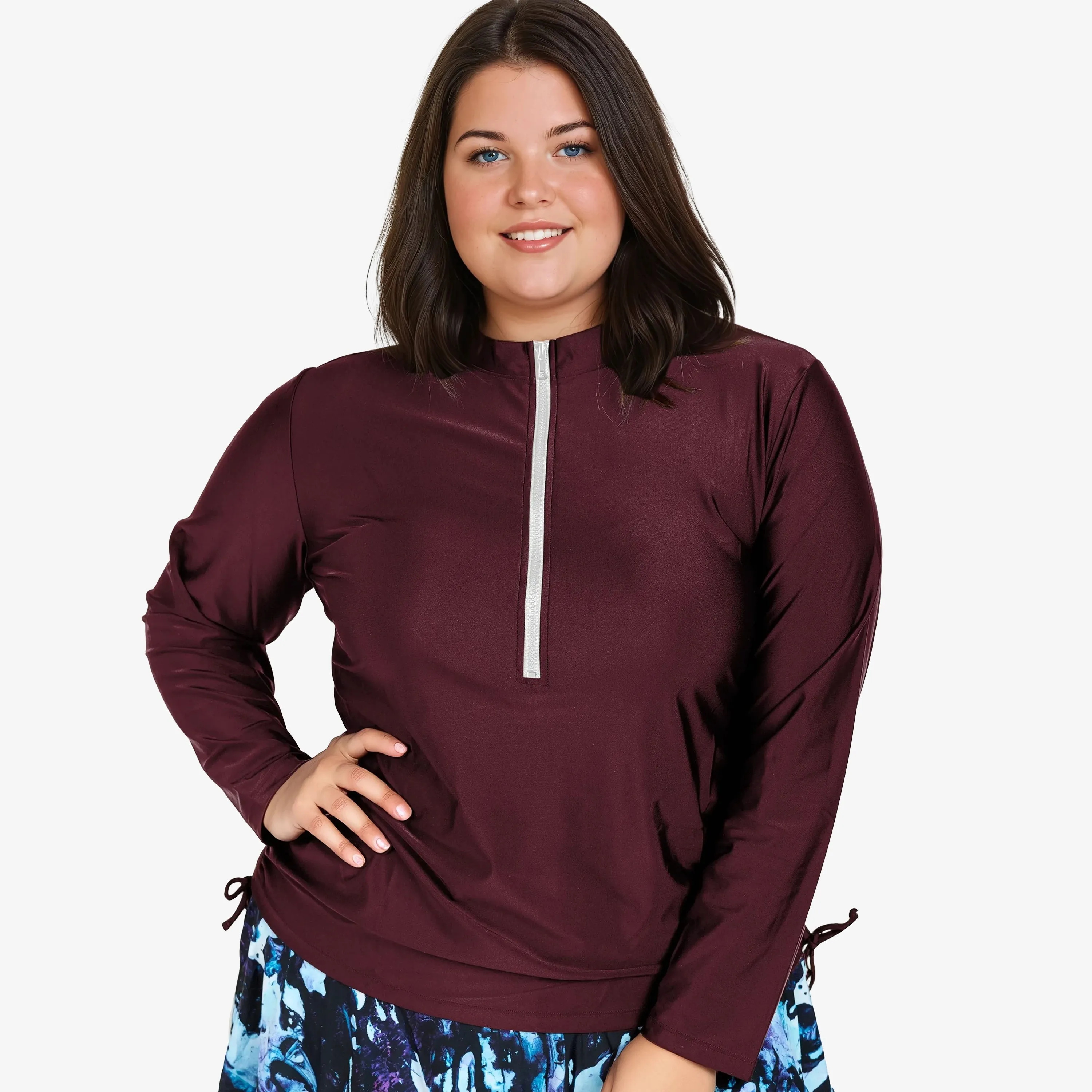 Women's Plus Half-Zip Long Sleeve Rash Guard Nora Swim Top