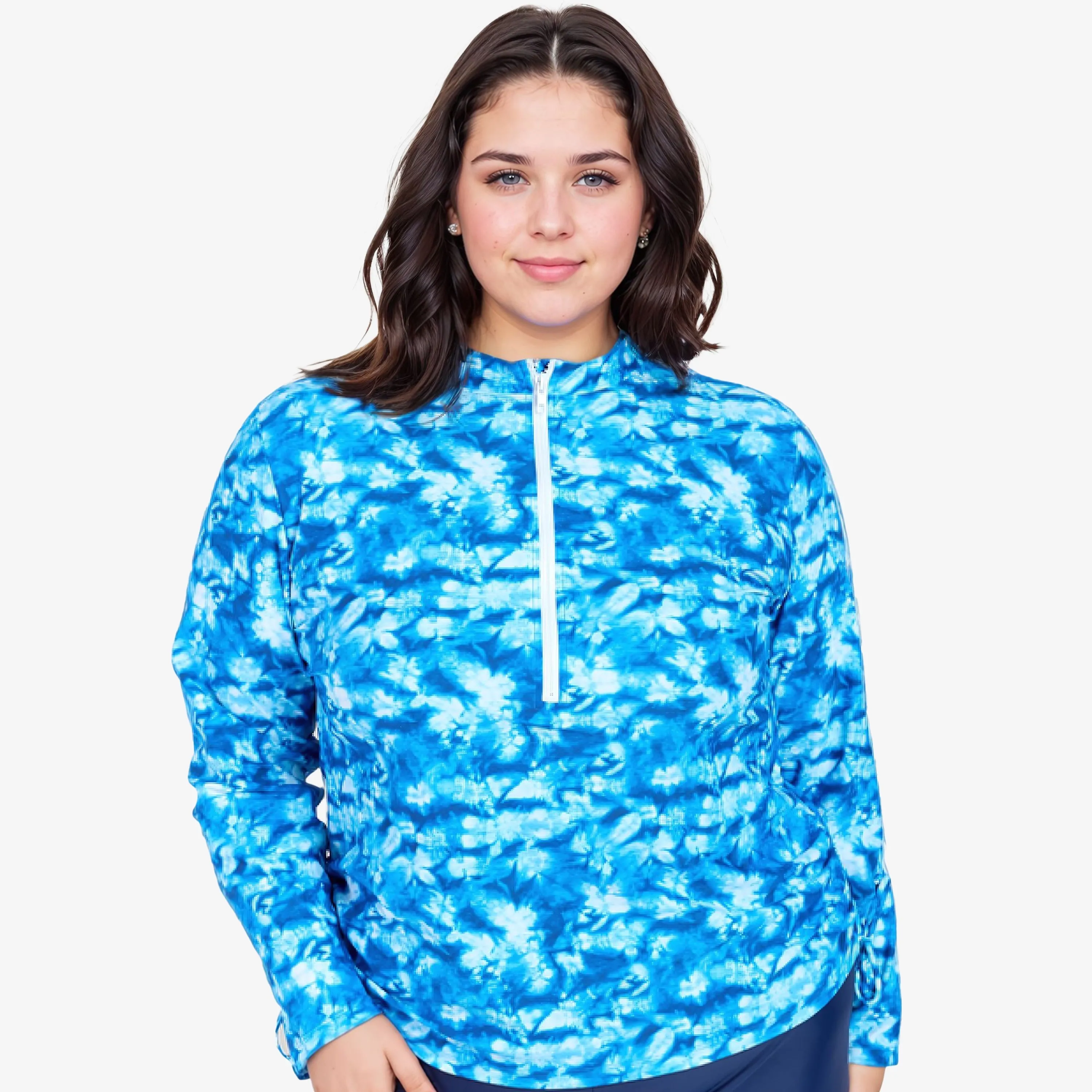 Women's Plus Half-Zip Long Sleeve Rash Guard Nora Swim Top