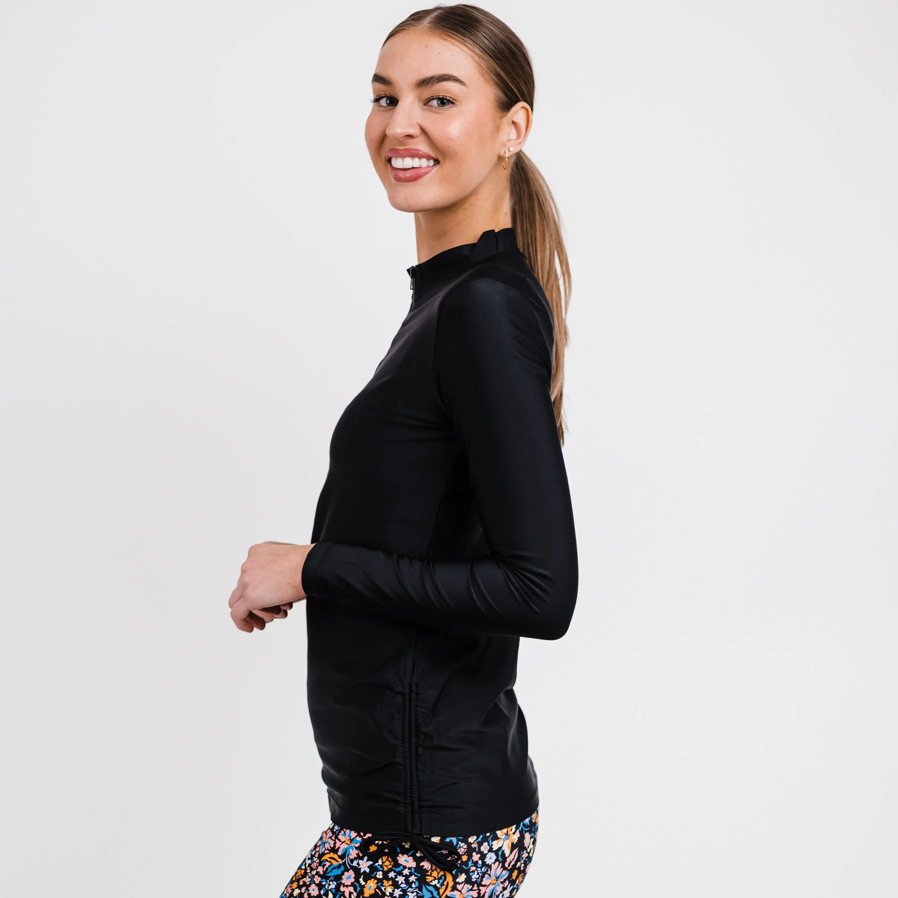 Women's Plus Half-Zip Long Sleeve Rash Guard Nora Swim Top