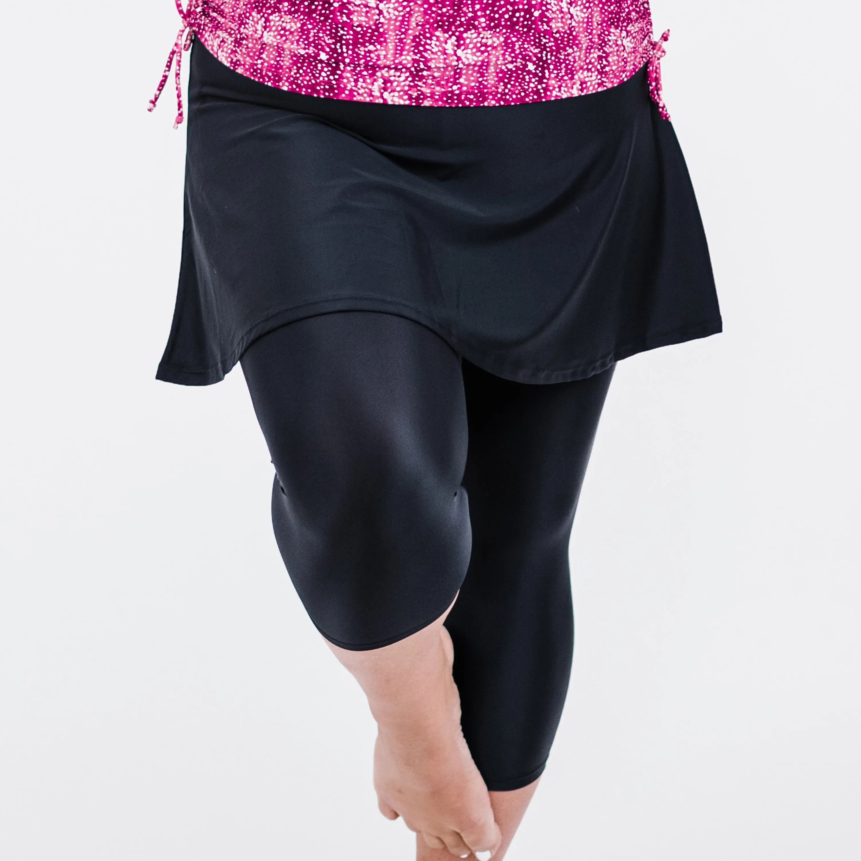 Women's Plus High Waisted Flared Swim Skort With attched Capri Leggings