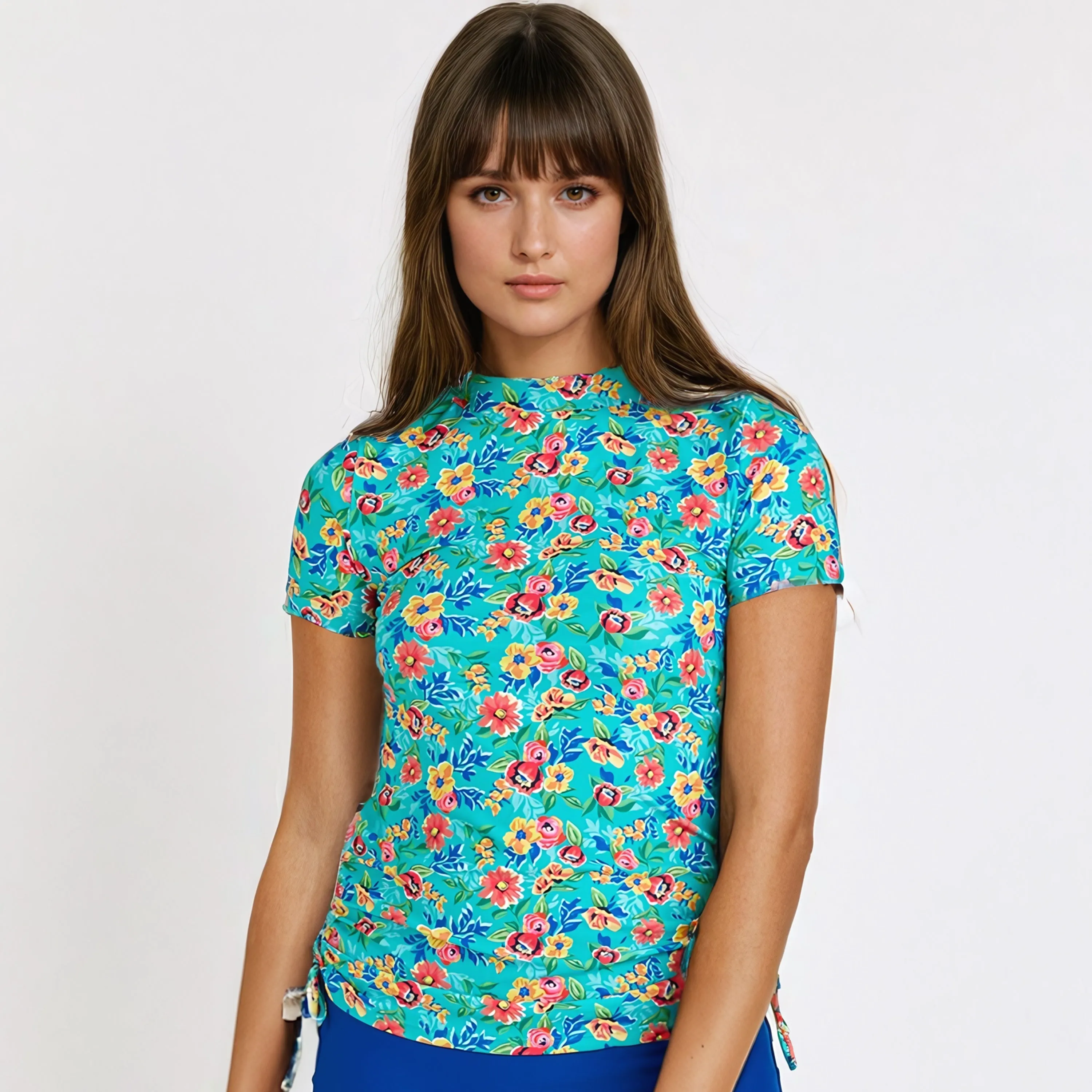 Women's Plus Mock Neck Short Sleeve Adele Swim Top