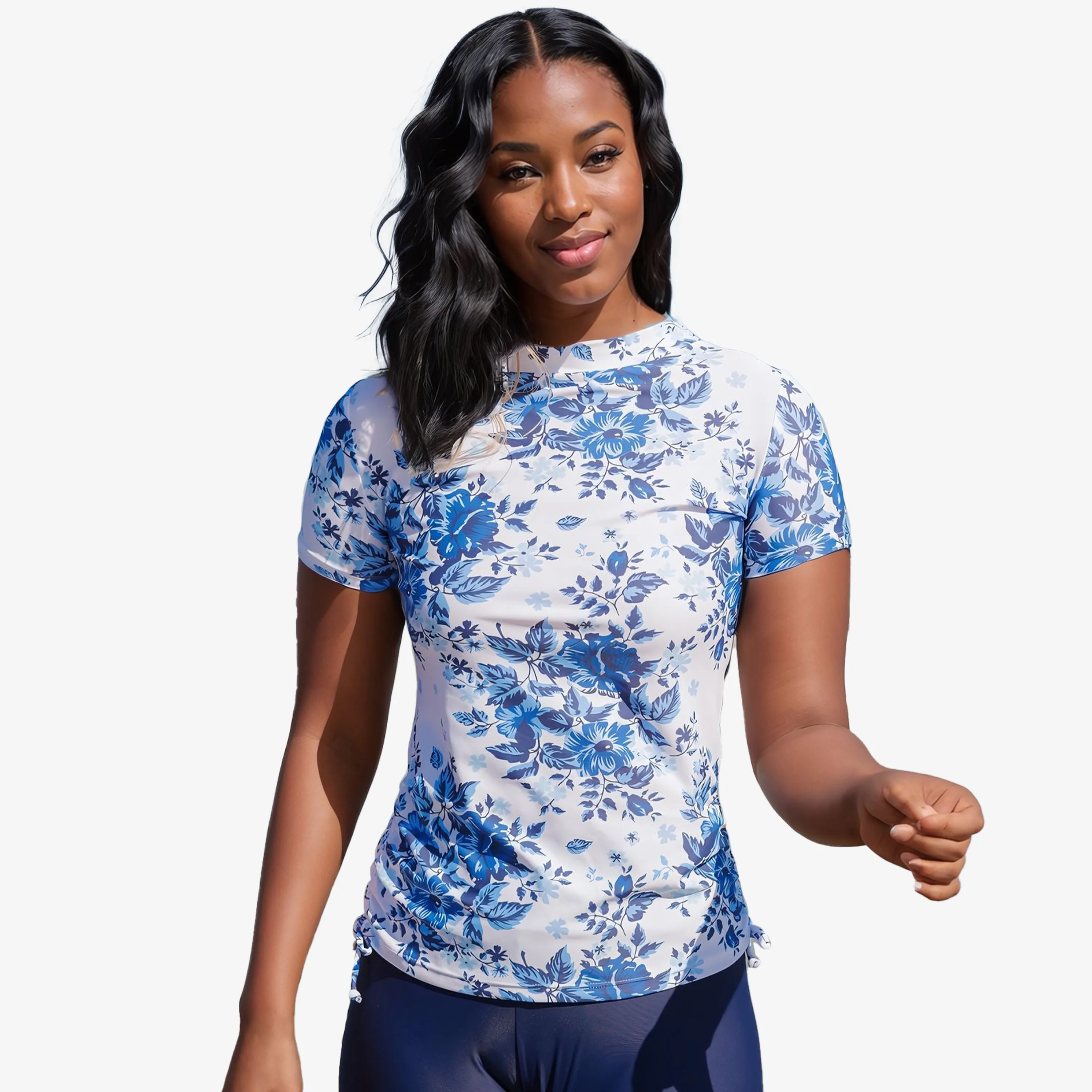 Women's Plus Mock Neck Short Sleeve Adele Swim Top